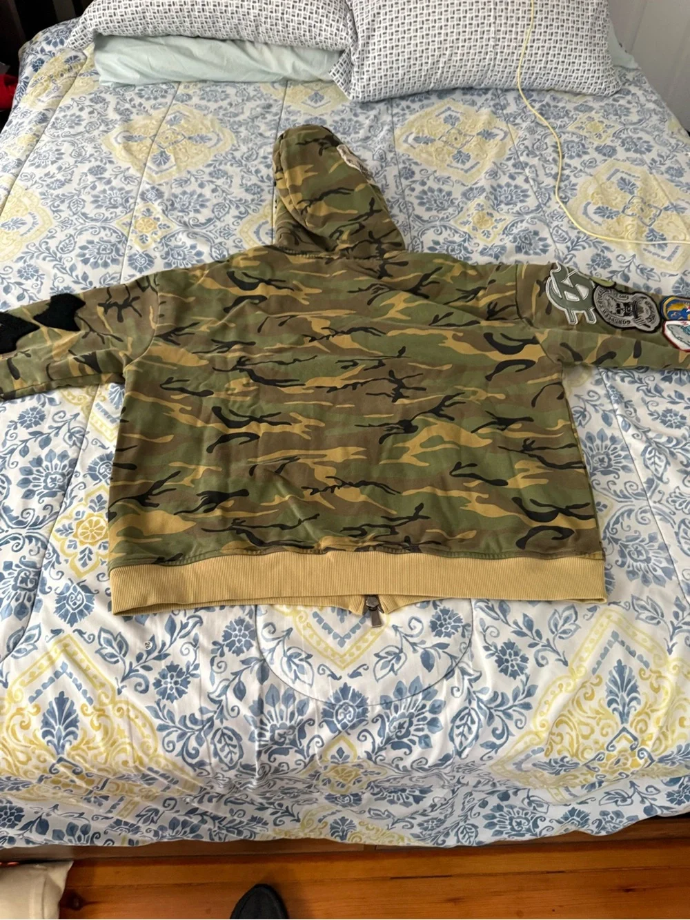 Godspeed Mens Camo Zip-Up Hoodie Jacket with Patch Detail - Green